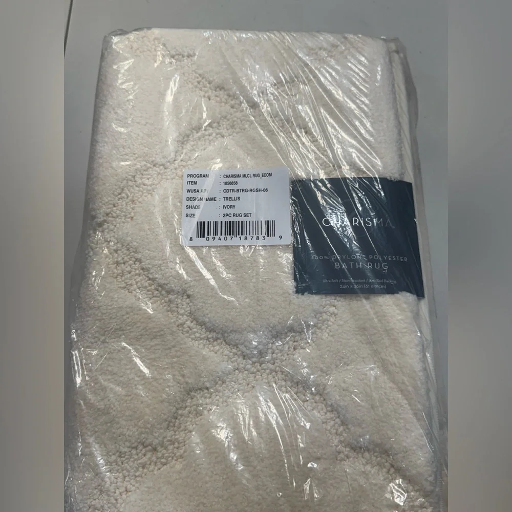 2 Pk Charisma Drylon Trellis Bath Rugs Ivory 24” W x 36” L New